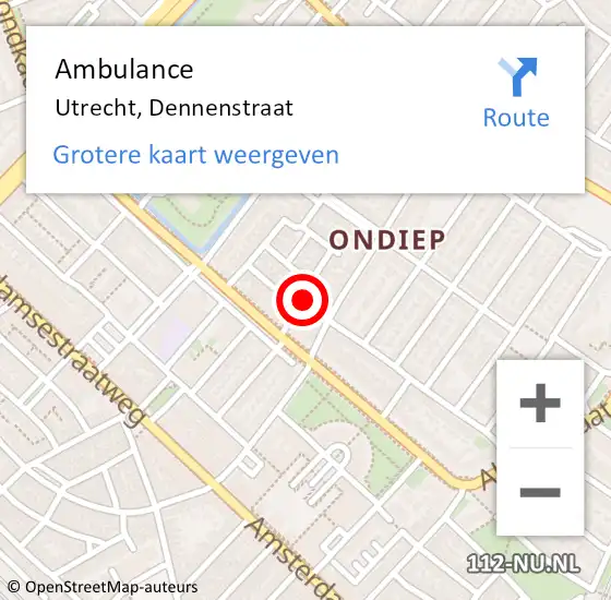 Locatie op kaart van de 112 melding: Ambulance Utrecht, Dennenstraat op 15 oktober 2017 09:44