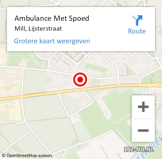 Locatie op kaart van de 112 melding: Ambulance Met Spoed Naar Mill, Lijsterstraat op 15 oktober 2017 11:53