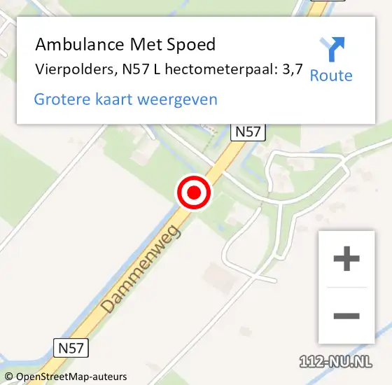 Locatie op kaart van de 112 melding: Ambulance Met Spoed Naar Vierpolders, N57 L hectometerpaal: 3,7 op 15 oktober 2017 15:45