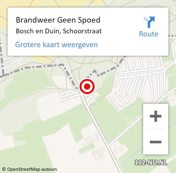 Locatie op kaart van de 112 melding: Brandweer Geen Spoed Naar Bosch en Duin, Schoorstraat op 15 oktober 2017 15:57
