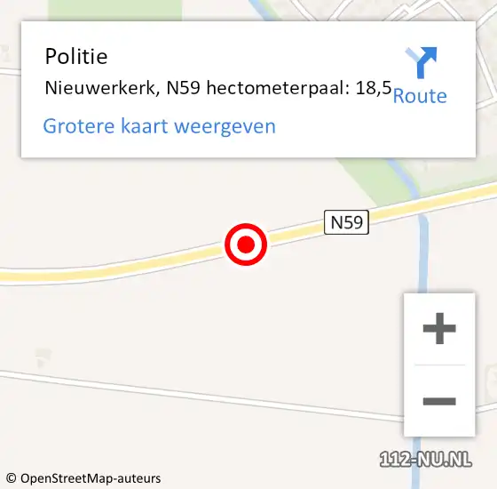 Locatie op kaart van de 112 melding: Politie Nieuwerkerk, N59 hectometerpaal: 18,5 op 15 oktober 2017 18:15