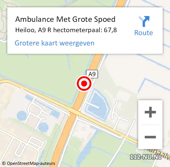 Locatie op kaart van de 112 melding: Ambulance Met Grote Spoed Naar Heiloo, A9 L hectometerpaal: 67,5 op 15 oktober 2017 20:44