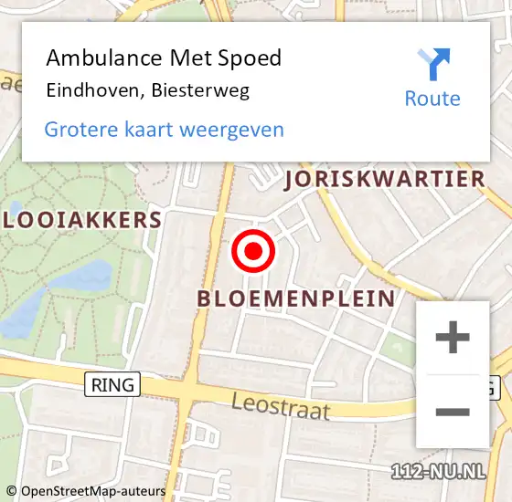 Locatie op kaart van de 112 melding: Ambulance Met Spoed Naar Eindhoven, Biesterweg op 15 oktober 2017 23:51