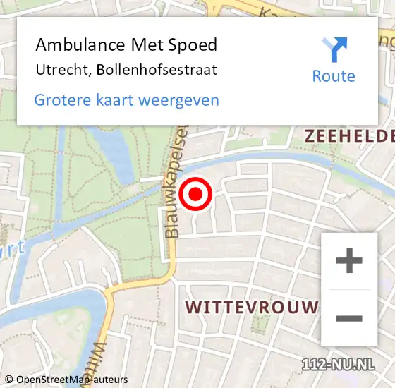 Locatie op kaart van de 112 melding: Ambulance Met Spoed Naar Utrecht, Bollenhofsestraat op 16 oktober 2017 02:38