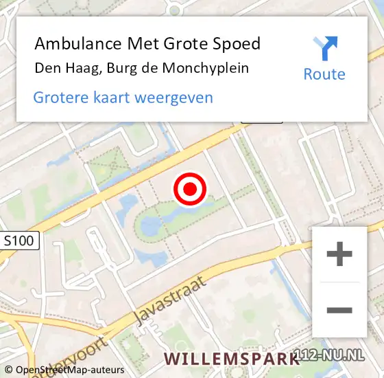 Locatie op kaart van de 112 melding: Ambulance Met Grote Spoed Naar Den Haag, Burg de Monchyplein op 16 oktober 2017 03:42