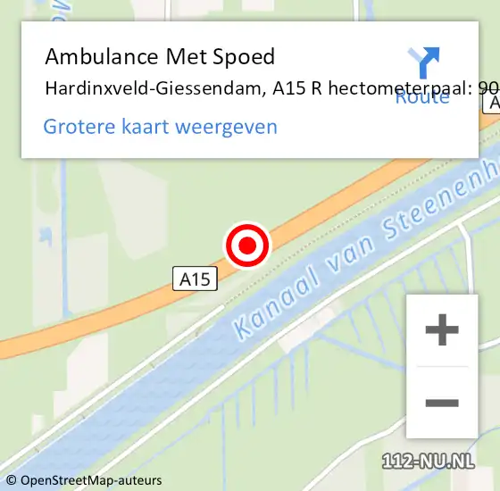 Locatie op kaart van de 112 melding: Ambulance Met Spoed Naar Hardinxveld-Giessendam, A15 L op 16 oktober 2017 05:56