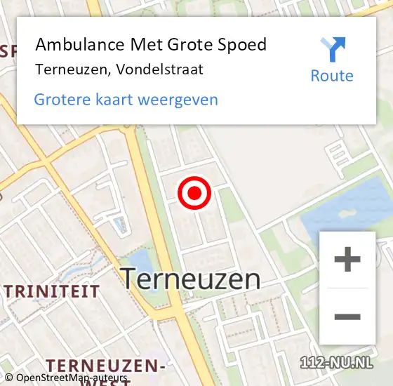 Locatie op kaart van de 112 melding: Ambulance Met Grote Spoed Naar Terneuzen, Vondelstraat op 16 oktober 2017 09:51