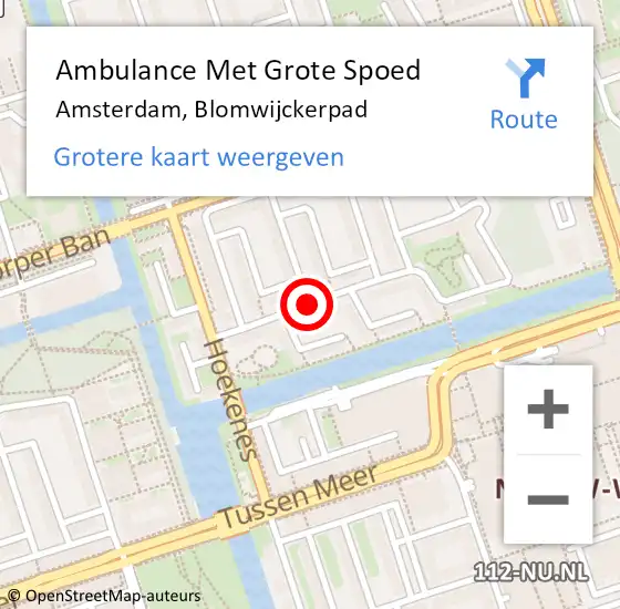 Locatie op kaart van de 112 melding: Ambulance Met Grote Spoed Naar Amsterdam, Blomwijckerpad op 16 oktober 2017 10:42
