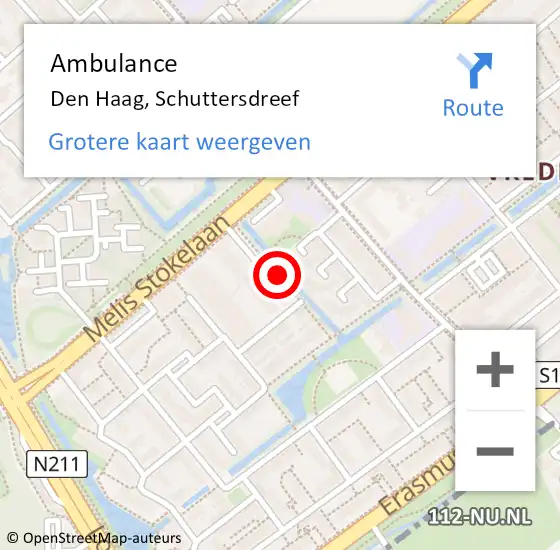 Locatie op kaart van de 112 melding: Ambulance Den Haag, Schuttersdreef op 16 oktober 2017 11:02