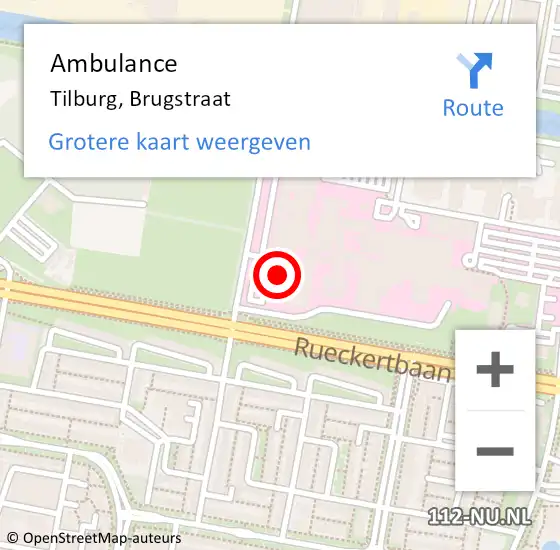 Locatie op kaart van de 112 melding: Ambulance Tilburg, Brugstraat op 16 oktober 2017 11:15