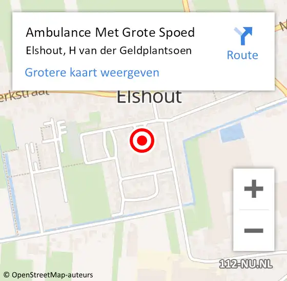 Locatie op kaart van de 112 melding: Ambulance Met Grote Spoed Naar Elshout, H van der Geldplantsoen op 16 oktober 2017 12:35