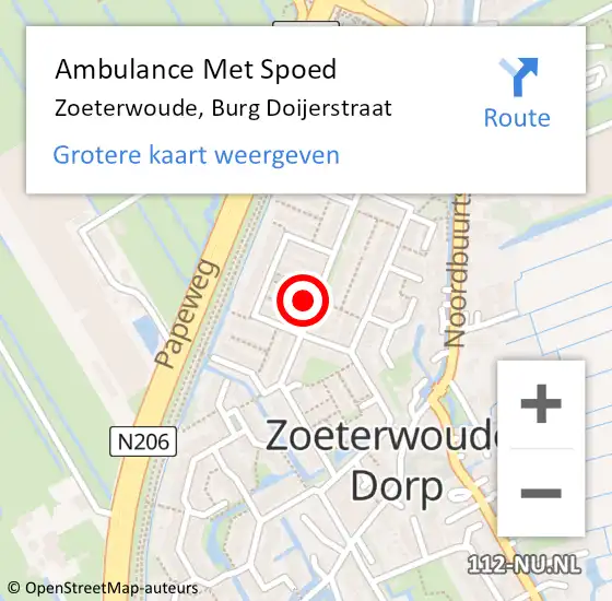 Locatie op kaart van de 112 melding: Ambulance Met Spoed Naar Zoeterwoude, Burg Doijerstraat op 17 oktober 2017 02:21