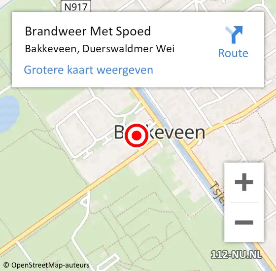 Locatie op kaart van de 112 melding: Brandweer Met Spoed Naar Bakkeveen, Duerswaldmer Wei op 17 oktober 2017 04:43
