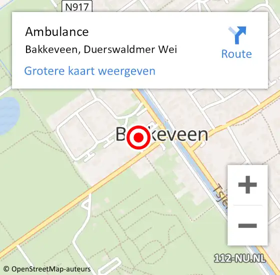 Locatie op kaart van de 112 melding: Ambulance Bakkeveen, Duerswaldmer Wei op 17 oktober 2017 04:43