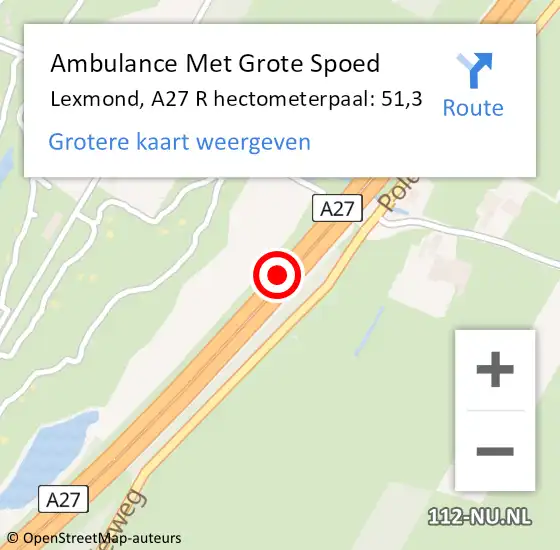 Locatie op kaart van de 112 melding: Ambulance Met Grote Spoed Naar Raamsdonksveer, A27 R hectometerpaal: 20,2 op 17 oktober 2017 07:51