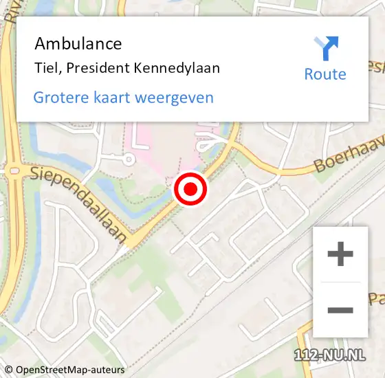 Locatie op kaart van de 112 melding: Ambulance Tiel, President Kennedylaan op 17 oktober 2017 09:28