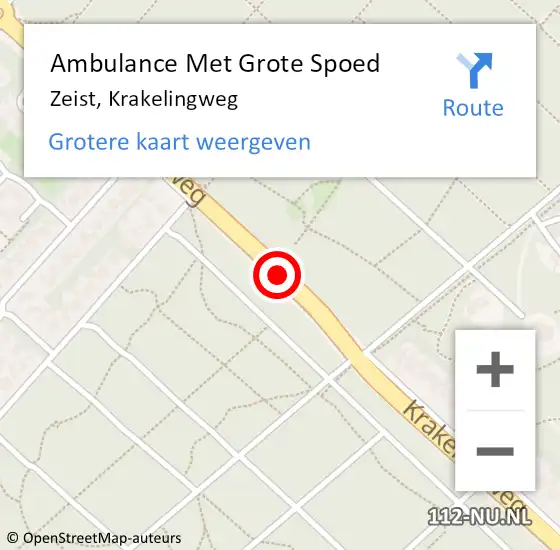 Locatie op kaart van de 112 melding: Ambulance Met Grote Spoed Naar Zeist, Krakelingweg op 17 oktober 2017 17:04