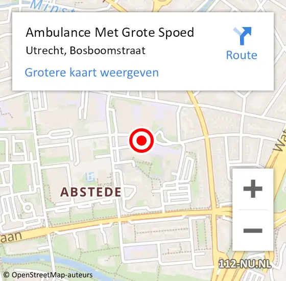 Locatie op kaart van de 112 melding: Ambulance Met Grote Spoed Naar Utrecht, Bosboomstraat op 17 oktober 2017 17:42