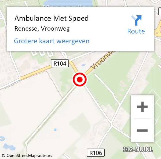 Locatie op kaart van de 112 melding: Ambulance Met Spoed Naar Renesse, Vroonweg op 18 oktober 2017 03:08
