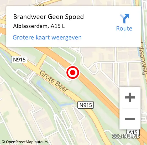 Locatie op kaart van de 112 melding: Brandweer Geen Spoed Naar Alblasserdam, A15 L op 18 oktober 2017 05:42