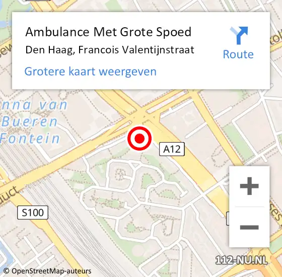Locatie op kaart van de 112 melding: Ambulance Met Grote Spoed Naar Den Haag, Francois Valentijnstraat op 18 oktober 2017 06:37