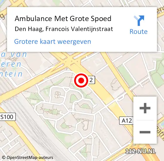 Locatie op kaart van de 112 melding: Ambulance Met Grote Spoed Naar Den Haag, Francois Valentijnstraat op 18 oktober 2017 06:37