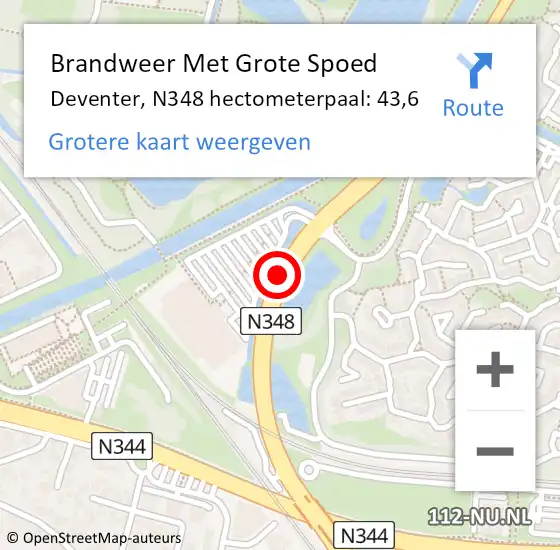Locatie op kaart van de 112 melding: Brandweer Met Grote Spoed Naar Deventer, N348 hectometerpaal: 43,7 op 18 oktober 2017 08:15
