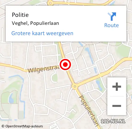 Locatie op kaart van de 112 melding: Politie Veghel, Populierlaan op 18 oktober 2017 08:57