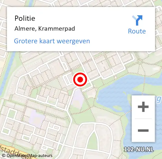 Locatie op kaart van de 112 melding: Politie Almere, Krammerpad op 18 oktober 2017 09:04