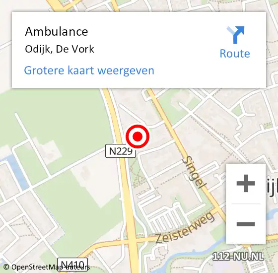 Locatie op kaart van de 112 melding: Ambulance Odijk, De Vork op 18 oktober 2017 09:58