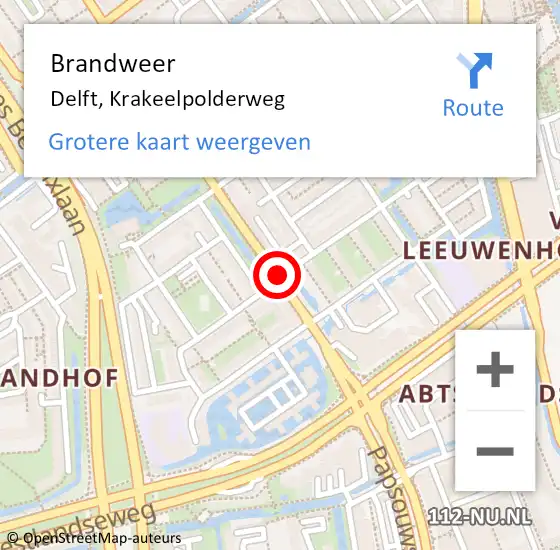 Locatie op kaart van de 112 melding: Brandweer Delft, Krakeelpolderweg op 18 oktober 2017 10:32
