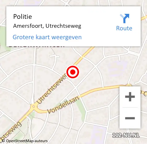 Locatie op kaart van de 112 melding: Politie Amersfoort, Utrechtseweg op 18 oktober 2017 10:40