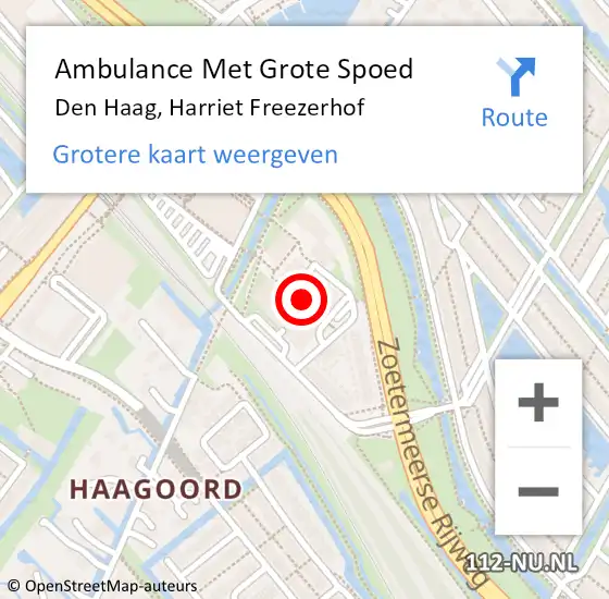 Locatie op kaart van de 112 melding: Ambulance Met Grote Spoed Naar Den Haag, Harriet Freezerhof op 18 oktober 2017 10:59