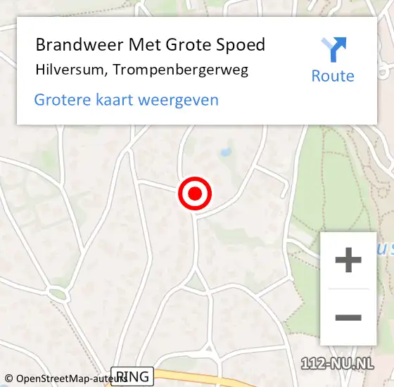 Locatie op kaart van de 112 melding: Brandweer Met Grote Spoed Naar Hilversum, Trompenbergerweg op 18 oktober 2017 11:02