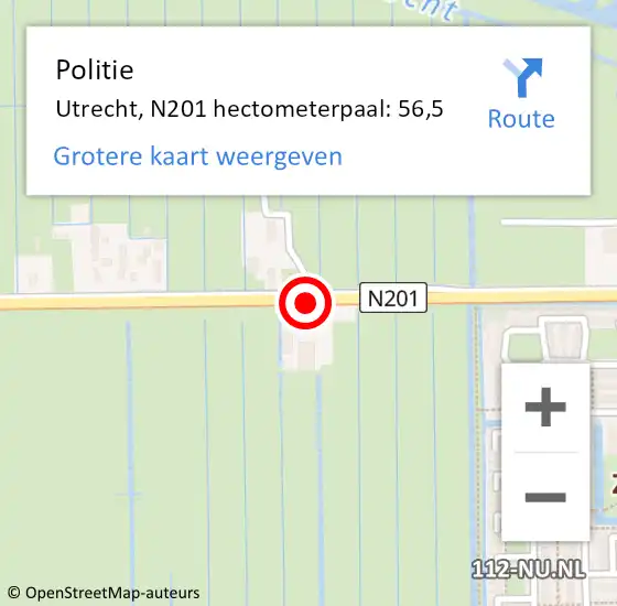 Locatie op kaart van de 112 melding: Politie Utrecht, N201 hectometerpaal: 56,5 op 18 oktober 2017 12:49