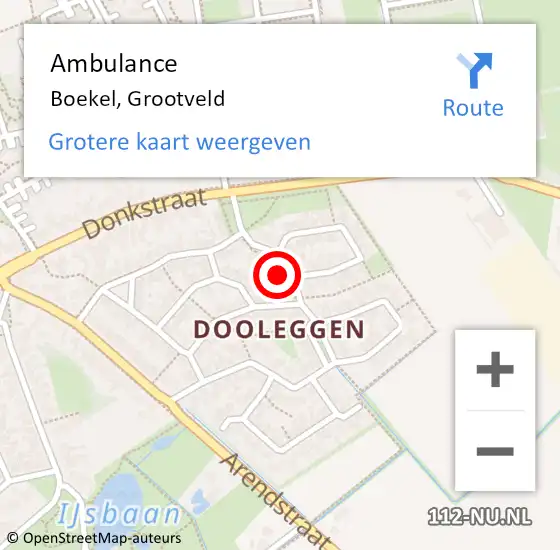 Locatie op kaart van de 112 melding: Ambulance Boekel, Grootveld op 18 oktober 2017 13:36