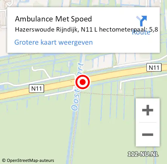 Locatie op kaart van de 112 melding: Ambulance Met Spoed Naar Hazerswoude Rijndijk, N11 L op 18 oktober 2017 13:42