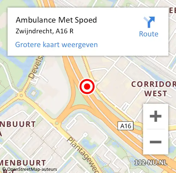 Locatie op kaart van de 112 melding: Ambulance Met Spoed Naar Zwijndrecht, A16 L hectometerpaal: 34,0 op 18 oktober 2017 14:07