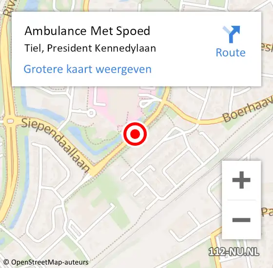 Locatie op kaart van de 112 melding: Ambulance Met Spoed Naar Tiel, President Kennedylaan op 18 oktober 2017 14:09