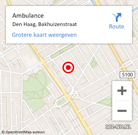 Locatie op kaart van de 112 melding: Ambulance Den Haag, Bakhuizenstraat op 18 oktober 2017 16:07