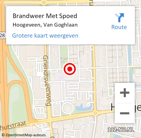 Locatie op kaart van de 112 melding: Brandweer Met Spoed Naar Hoogeveen, Van Goghlaan op 18 oktober 2017 19:53