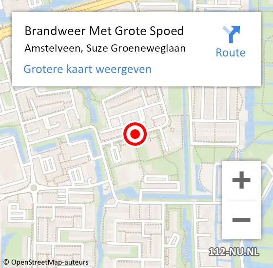 Locatie op kaart van de 112 melding: Brandweer Met Grote Spoed Naar Amstelveen, Suze Groeneweglaan op 18 oktober 2017 20:20