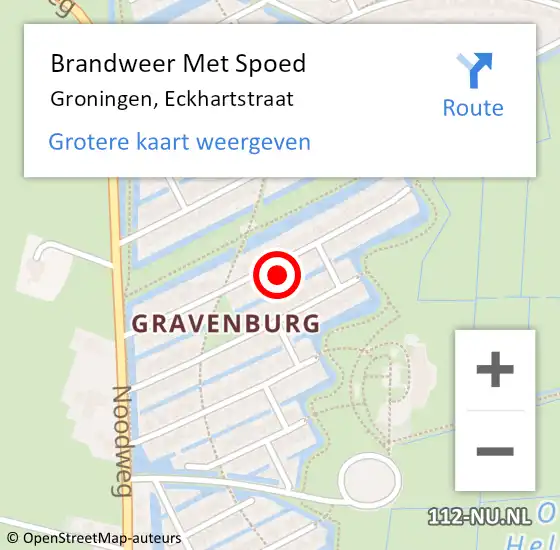 Locatie op kaart van de 112 melding: Brandweer Met Spoed Naar Groningen, Eckhartstraat op 18 oktober 2017 22:03
