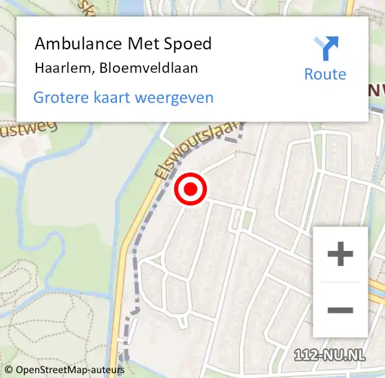 Locatie op kaart van de 112 melding: Ambulance Met Spoed Naar Haarlem, Bloemveldlaan op 19 oktober 2017 06:17