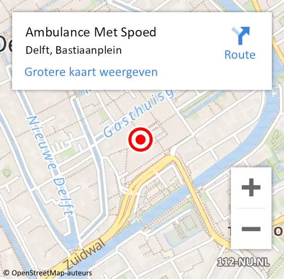 Locatie op kaart van de 112 melding: Ambulance Met Spoed Naar Delft, Bastiaanplein op 19 oktober 2017 10:56