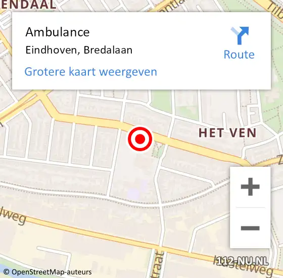 Locatie op kaart van de 112 melding: Ambulance Eindhoven, Bredalaan op 19 oktober 2017 13:13