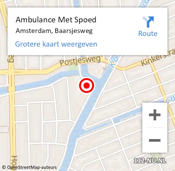 Locatie op kaart van de 112 melding: Ambulance Met Spoed Naar Amsterdam, Baarsjesweg op 19 oktober 2017 17:11