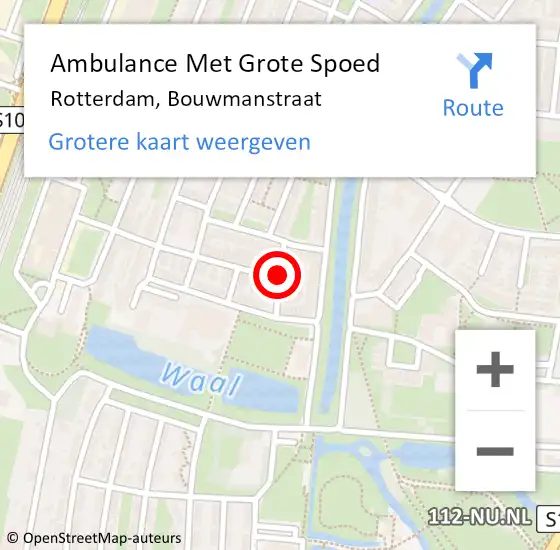 Locatie op kaart van de 112 melding: Ambulance Met Grote Spoed Naar Rotterdam, Bouwmanstraat op 20 oktober 2017 01:26
