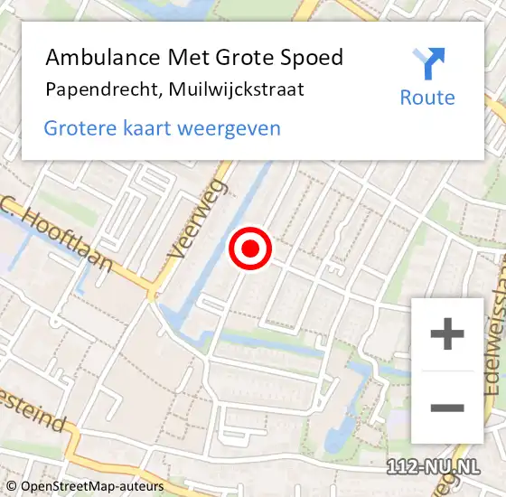 Locatie op kaart van de 112 melding: Ambulance Met Grote Spoed Naar Papendrecht, Muilwijckstraat op 20 oktober 2017 02:16
