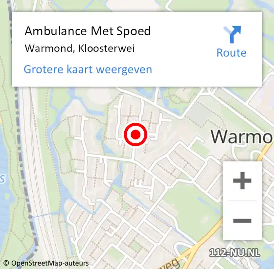 Locatie op kaart van de 112 melding: Ambulance Met Spoed Naar Warmond, Kloosterwei op 20 oktober 2017 08:14